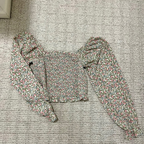 Floral Smocked Off the Shoulder Shirt - Picture 1 of 5